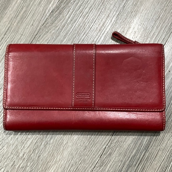 Coach Hamiltonian Trifold Red Leather Wallet - Picture 1 of 12